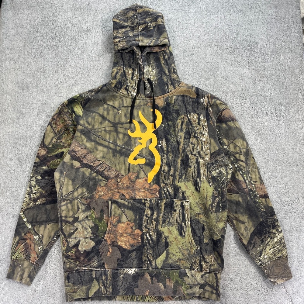 Vintage Browning Mossy Oak Hoodie Mens M Realtree Buckmark Camo Hunting Pullover
